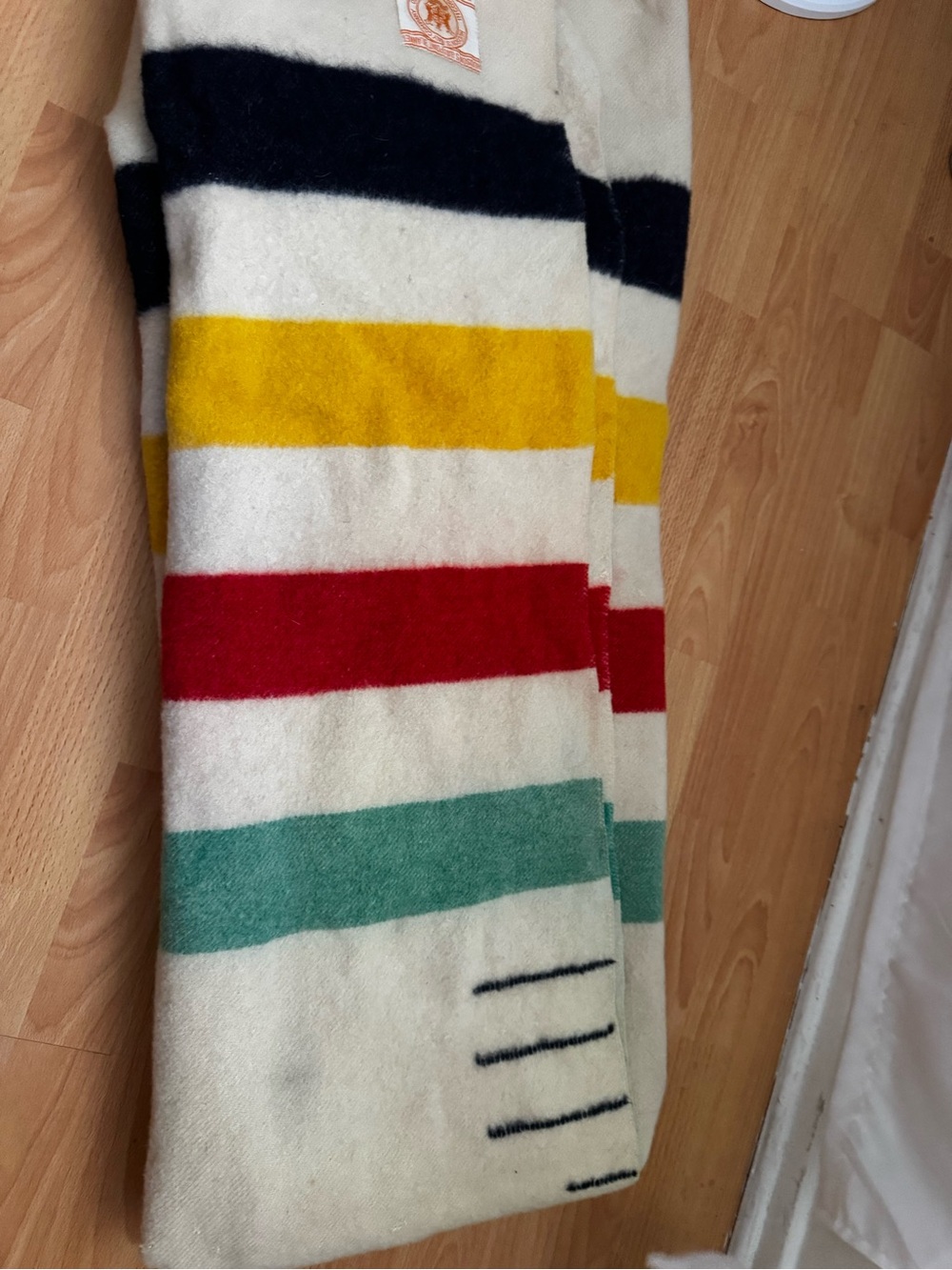 Husdon Bay 5 point Striped Wool Blanket - Cream with Multicolor Stripes